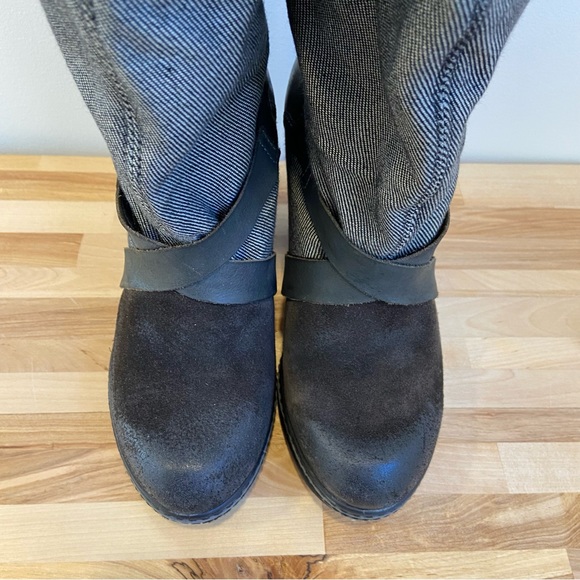 Western Diesel heeled platform boot distressed leather black grey denim harness - Picture 9 of 16